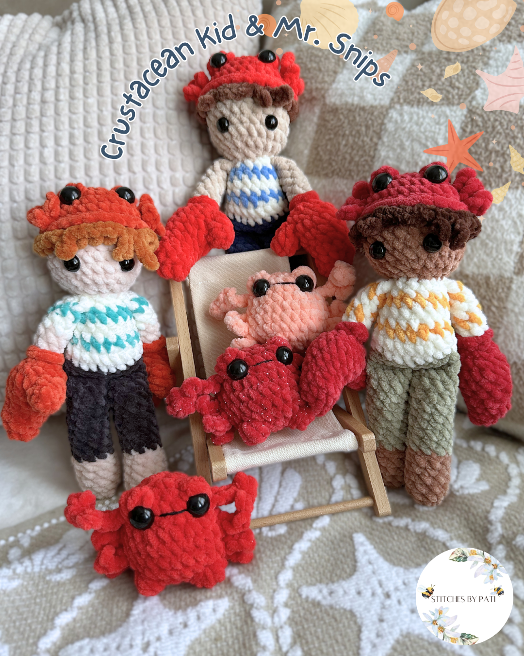 Crustacean Kid & Mr. Snips! - LOW SEW! Crochet Pattern - 2in1 Pattern - Doll & Mini Crab