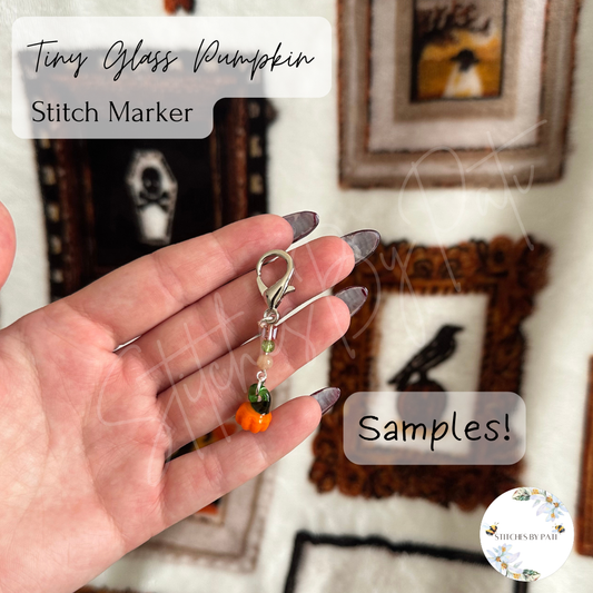 Tiny Glass Pumpkin Stitch Marker/Zipper Charm - Lobster Clasp - Crochet/Knitting