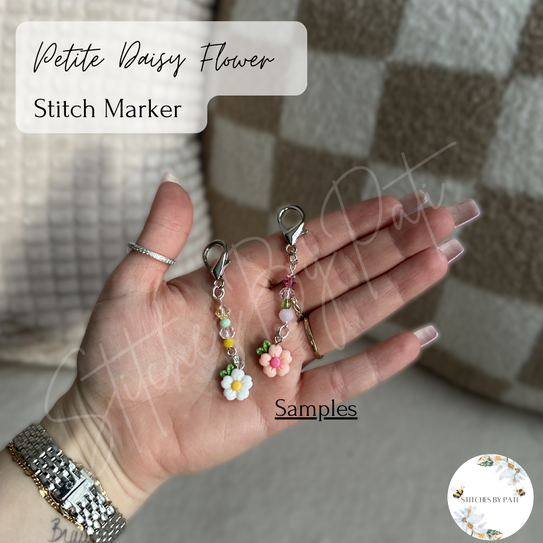 Custom Petite Daisy Flower Stitch Marker/Zipper Charm - Lobster Clasp - Crochet/Knitting