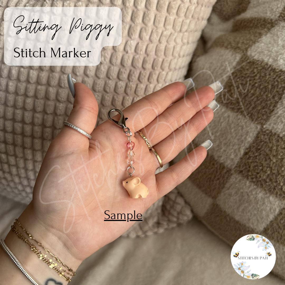 Custom Sitting Piggy Stitch Marker/Zipper Charm - Lobster Clasp - Crochet/Knitting