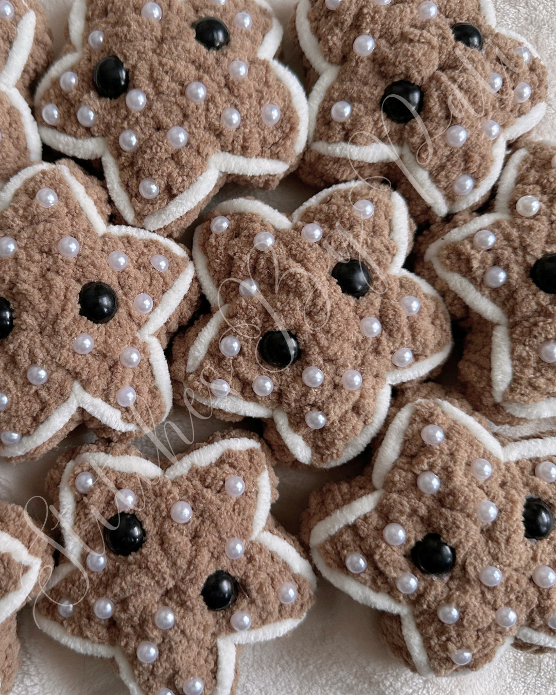 Gingerbread Star Crochet Cookie with Pearl Sprinkles - Crochet Plush