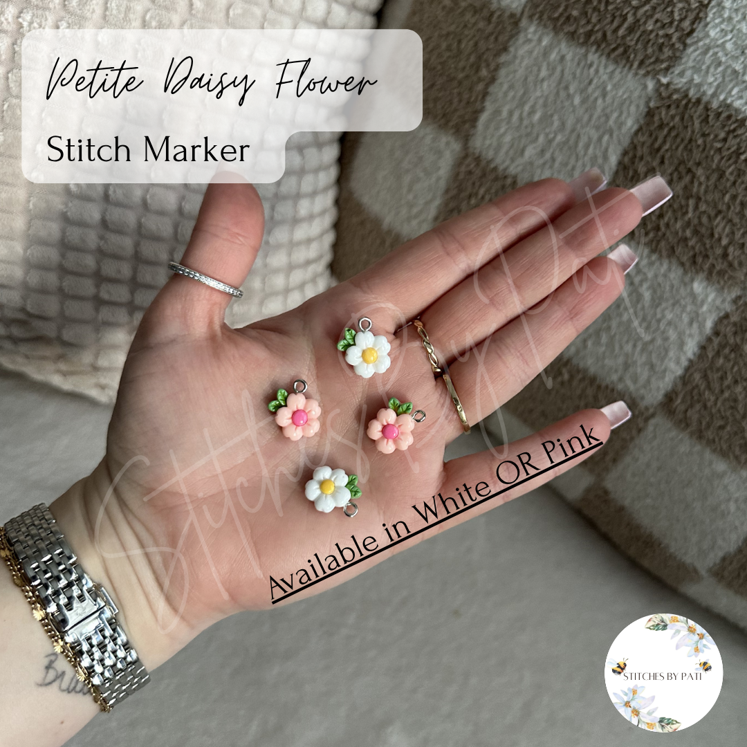Custom Petite Daisy Flower Stitch Marker/Zipper Charm - Lobster Clasp - Crochet/Knitting