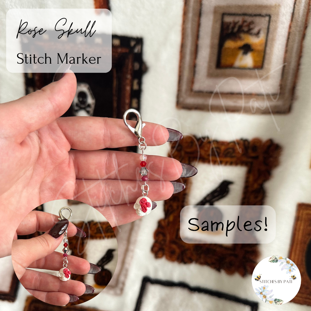 Rose Skull Stitch Marker/Zipper Charm - Lobster Clasp - Crochet/Knitting
