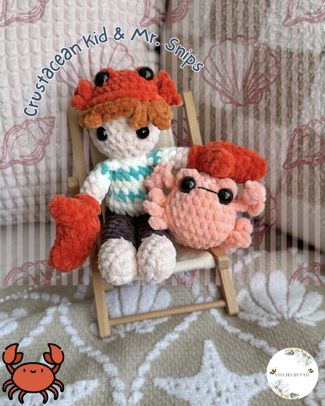 Crustacean Kid & Mr. Snips! - LOW SEW! Crochet Pattern - 2in1 Pattern - Doll & Mini Crab