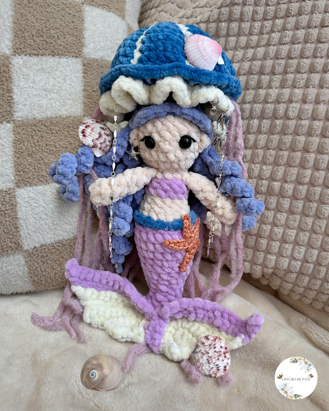 Blue Haired Jellyfish Mermaid - Crochet Plushie
