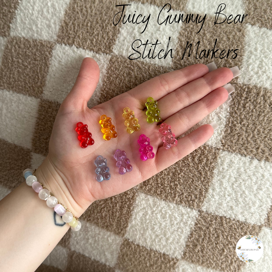 Custom Juicy Gummy Bear Stitch Marker/Zipper Charm - Lobster Clasp - Crochet/Knitting
