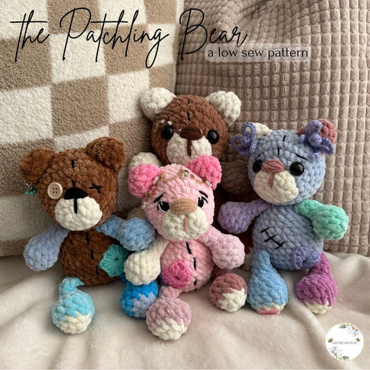 The Patchling Bear - Bear Crochet Pattern - Low Sew (base) Crochet Pattern