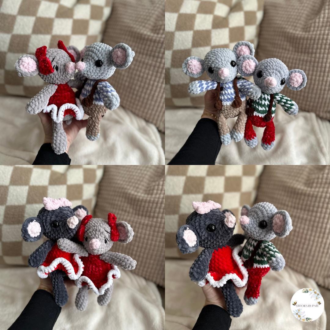 Noel & Neil the Christmas Mice - Mouse Crochet Pattern Bundle - Low Sew Crochet Pattern