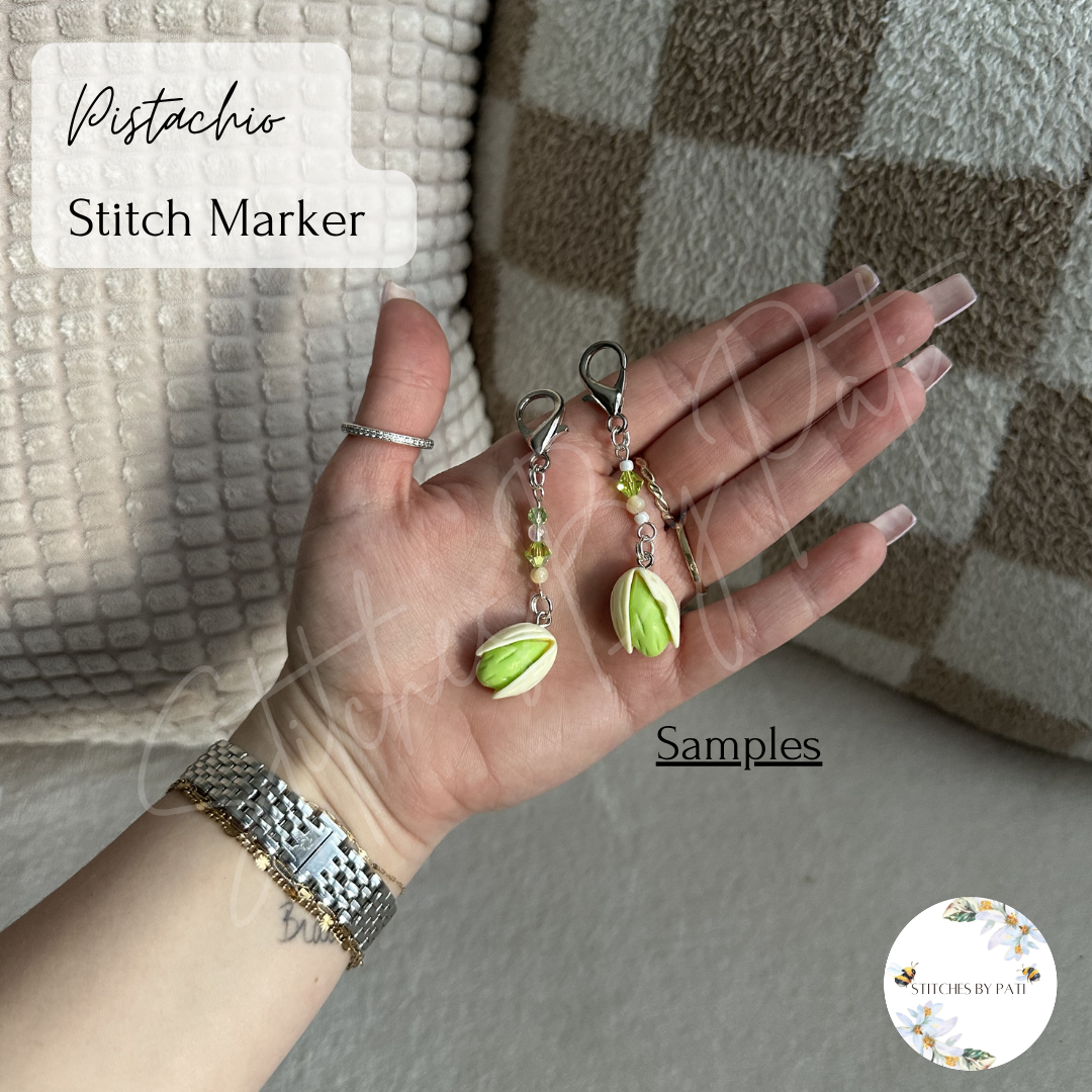 Custom Pistachio Stitch Marker/Zipper Charm - Lobster Clasp - Crochet/Knitting