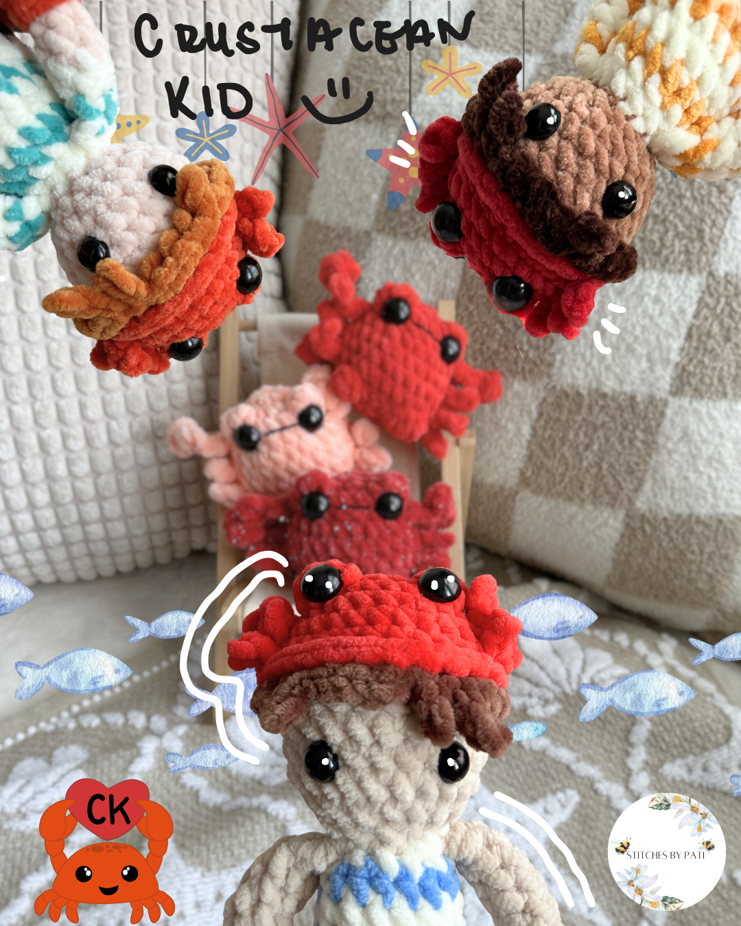 Crustacean Kid & Mr. Snips! - LOW SEW! Crochet Pattern - 2in1 Pattern - Doll & Mini Crab