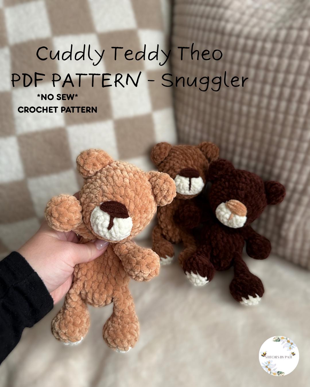 Cuddly Teddy Theo Snuggler Pattern - Teddy Bear Crochet Pattern - No Sew Crochet Snuggler Pattern