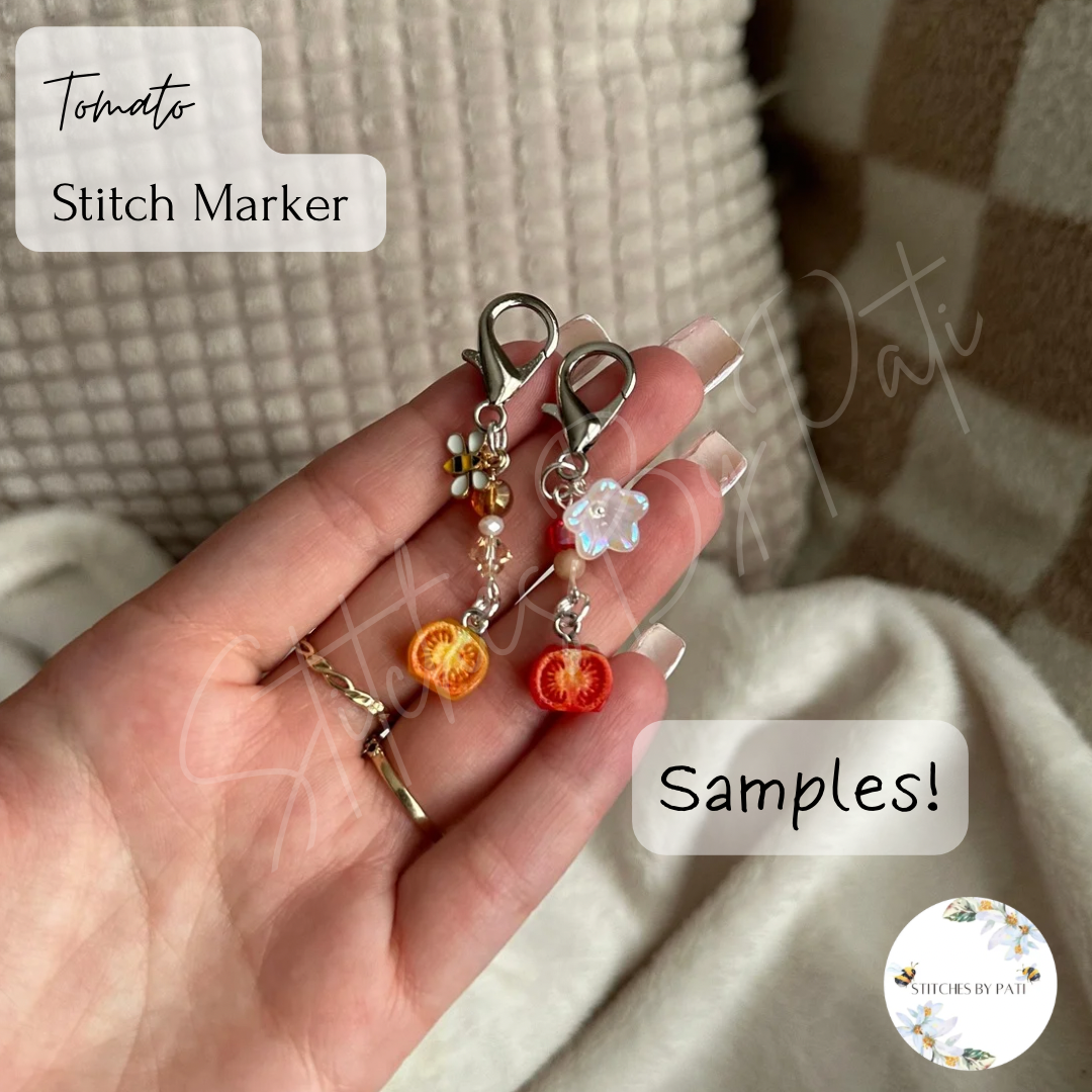Custom Tomato Stitch Marker/Zipper Charm - Lobster Clasp - Crochet/Knitting