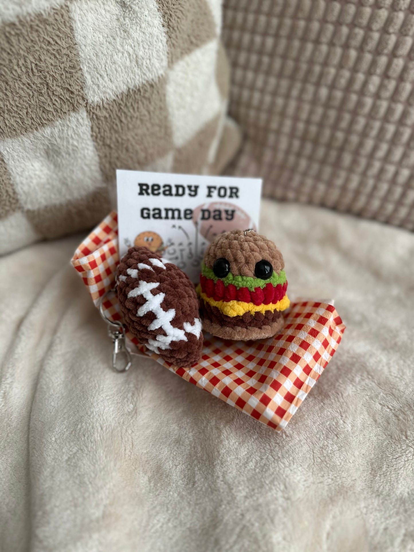 Game Day Plate - Keychain Gift Set - Football, Pizza, Drumstick, Burger