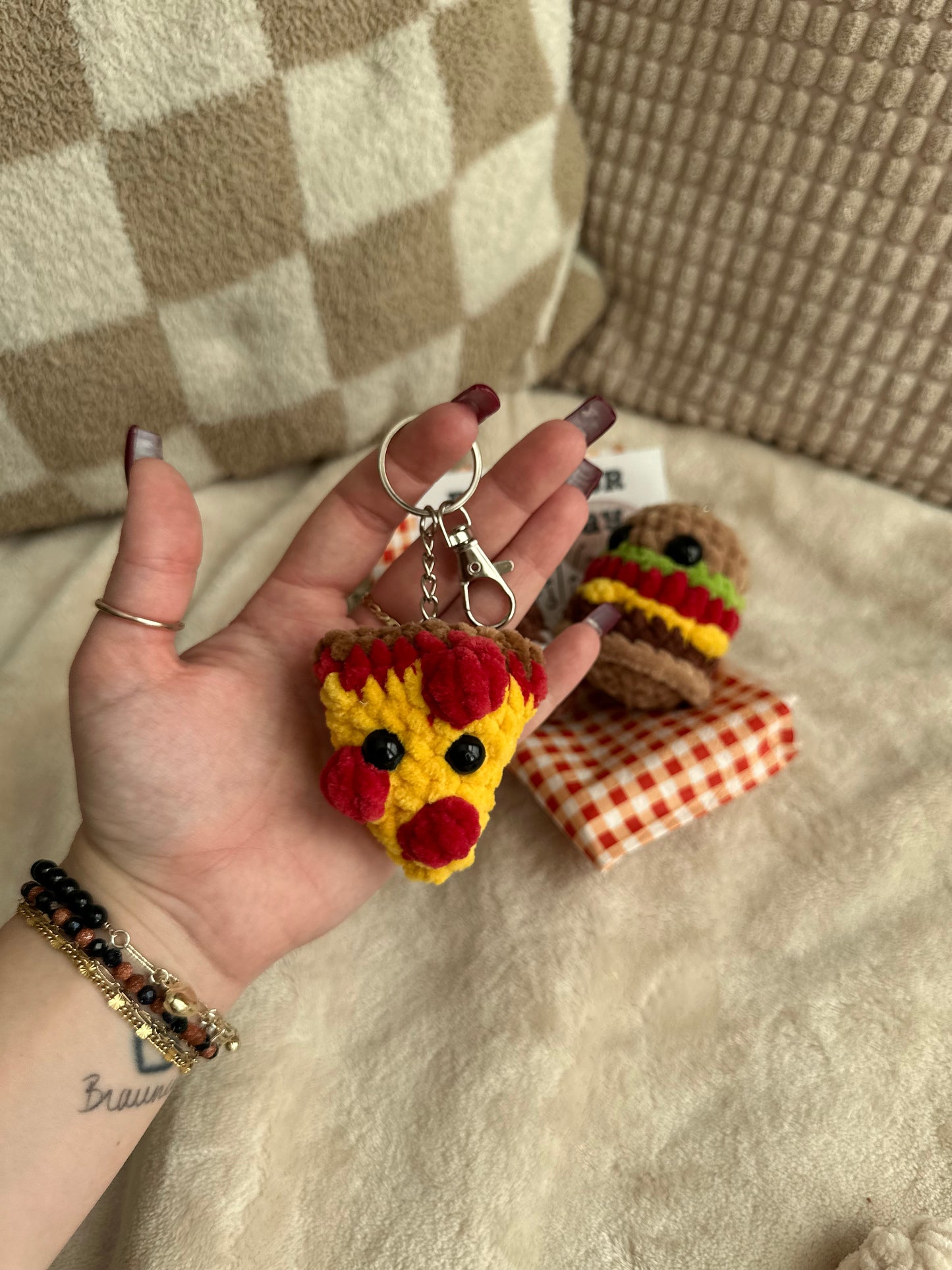 Game Day Plate - Keychain Gift Set - Football, Pizza, Drumstick, Burger