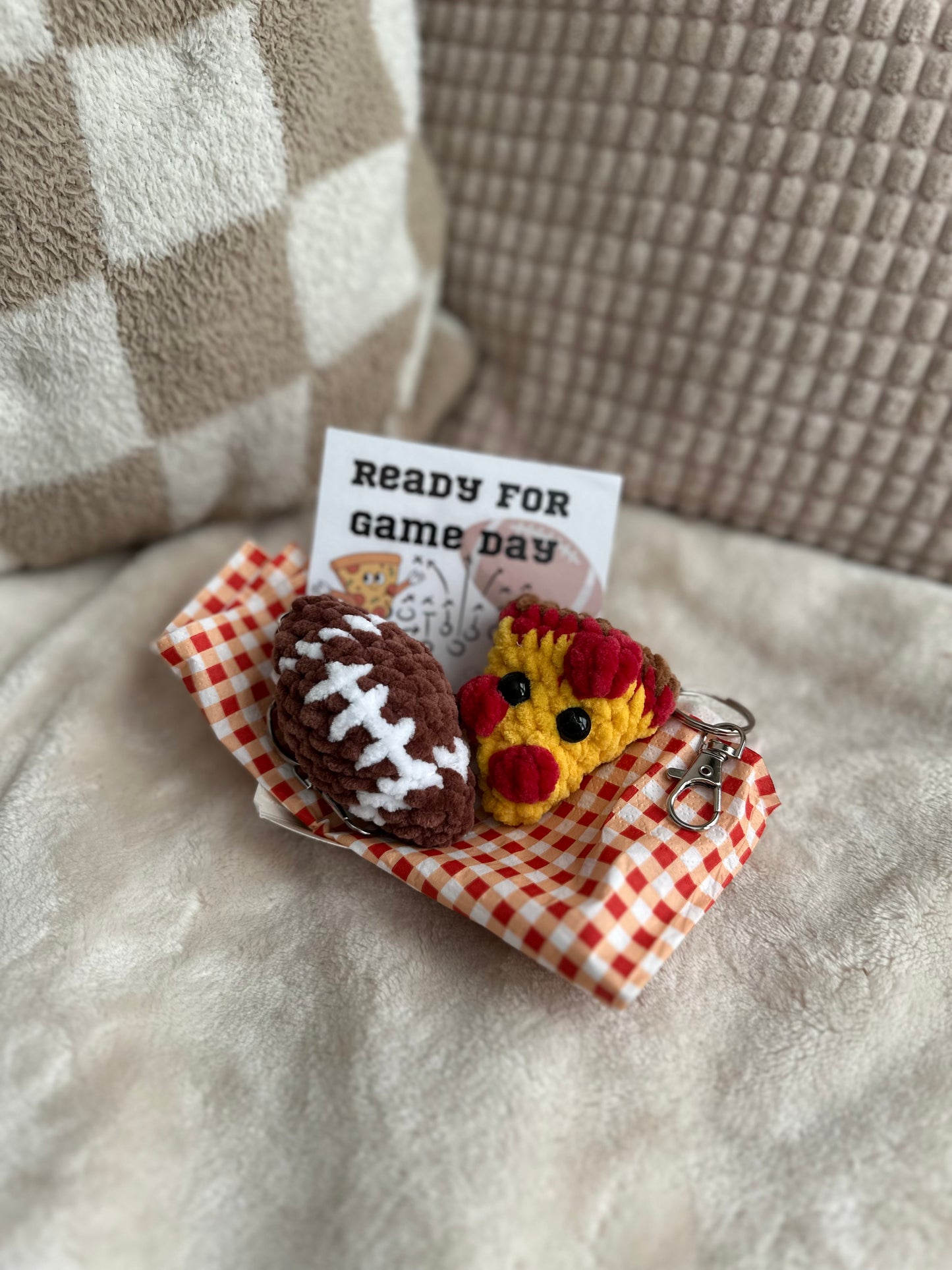 Game Day Plate - Keychain Gift Set - Football, Pizza, Drumstick, Burger