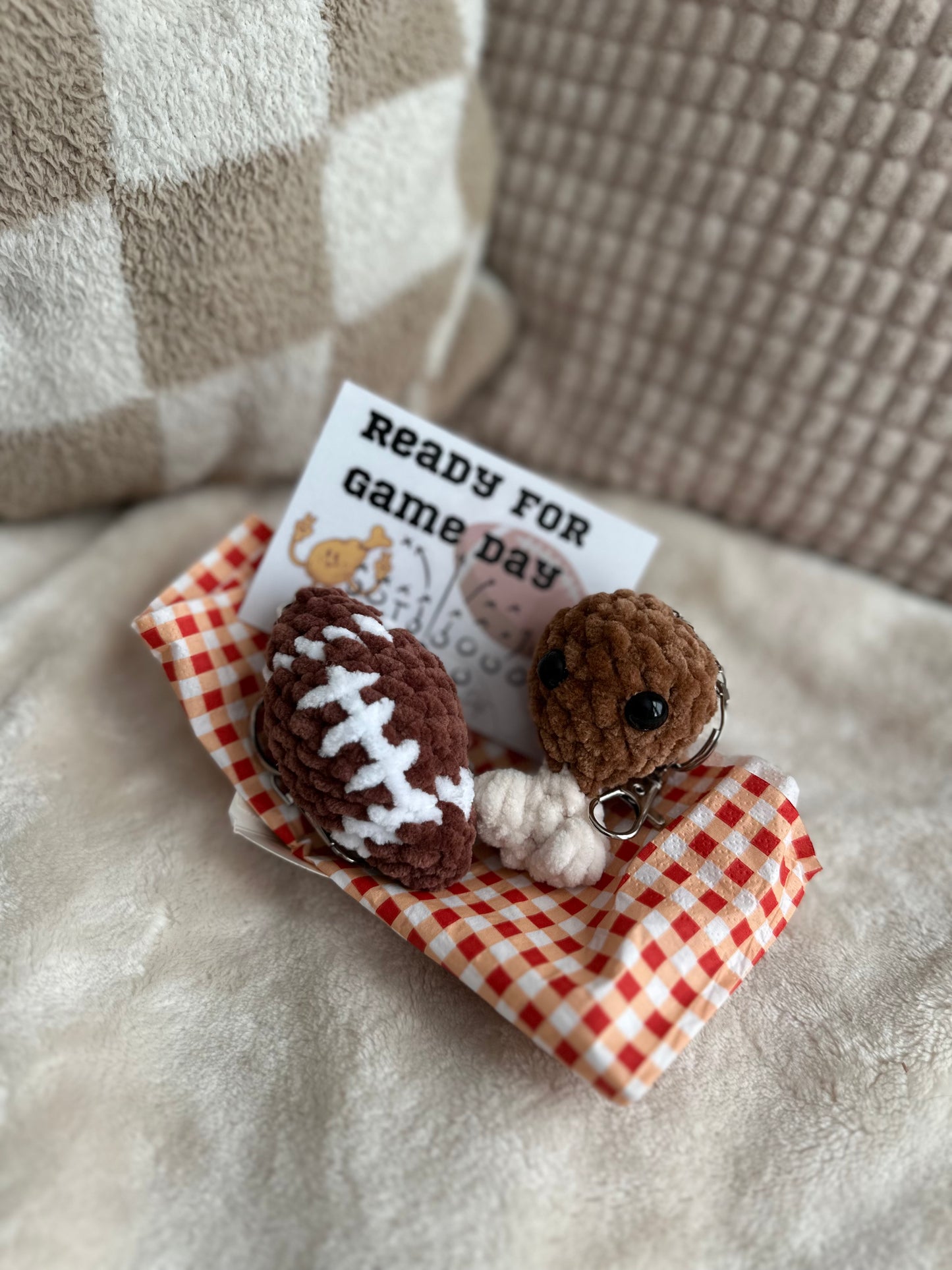 Game Day Plate - Keychain Gift Set - Football, Pizza, Drumstick, Burger