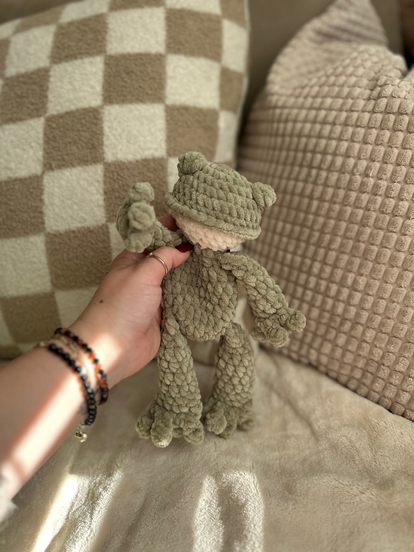 Sage Green Fig the Frog Crochet Baby Snuggler
