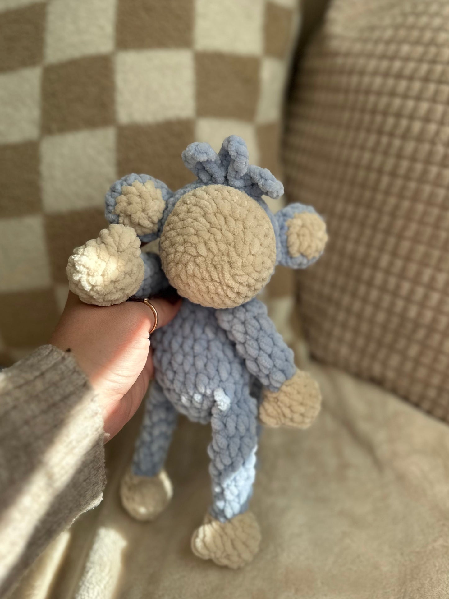 Baby Blue Maverick the Monkey Snuggler - Crochet Baby Snuggler