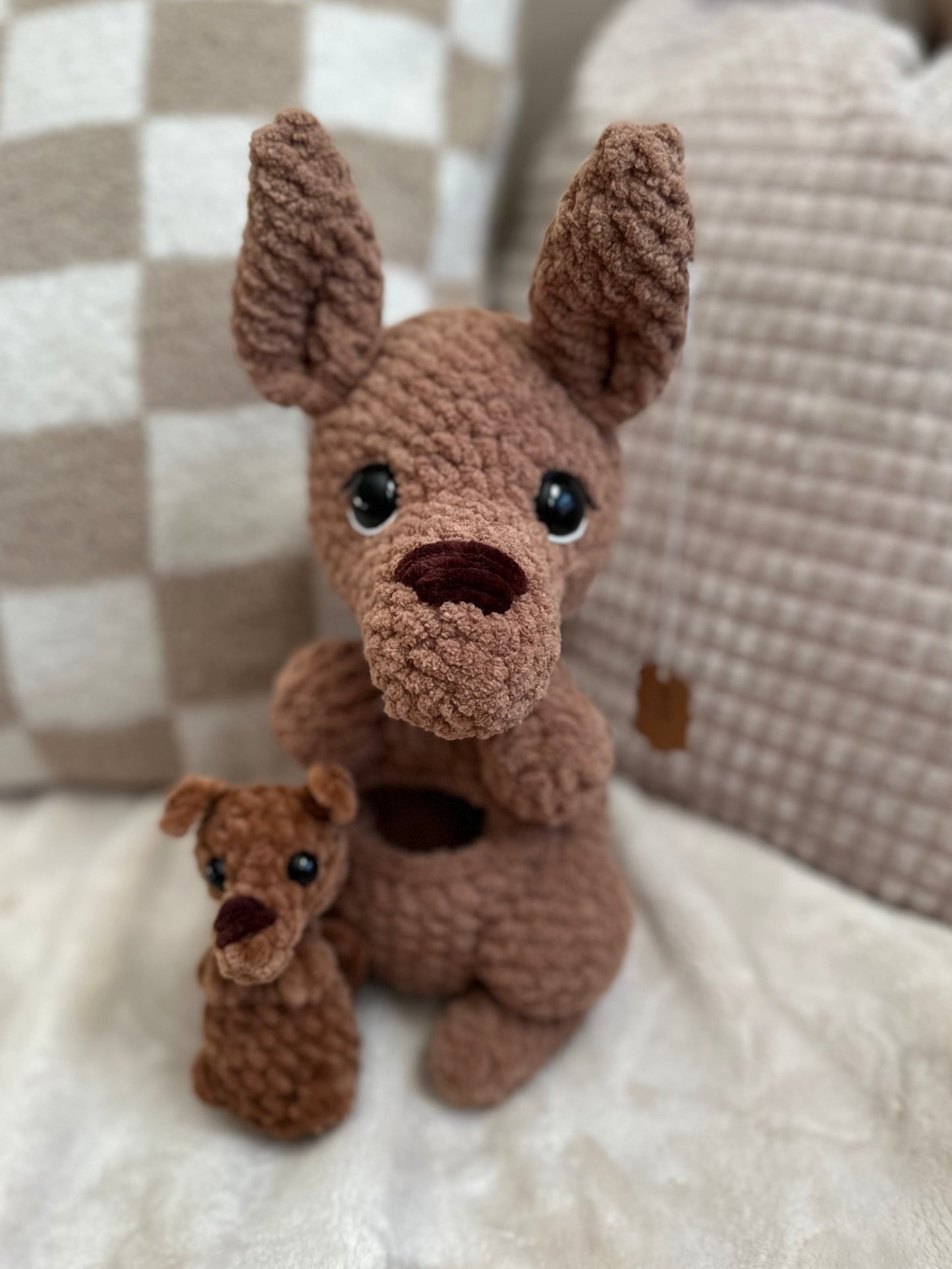 Kangaroo Mama & Baby in Pouch - Crochet Plushies