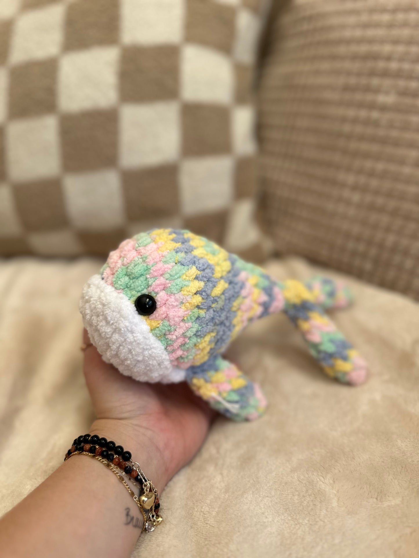 Cotton Candy Colored Whale - Crochet Plushie