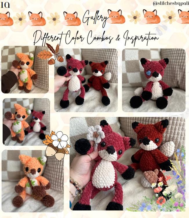 Freya the Fox Plushie Crochet Pattern - Includes Flower & Acorn Patterns - Fox Plushie Crochet Pattern - No Sew Crochet Pattern