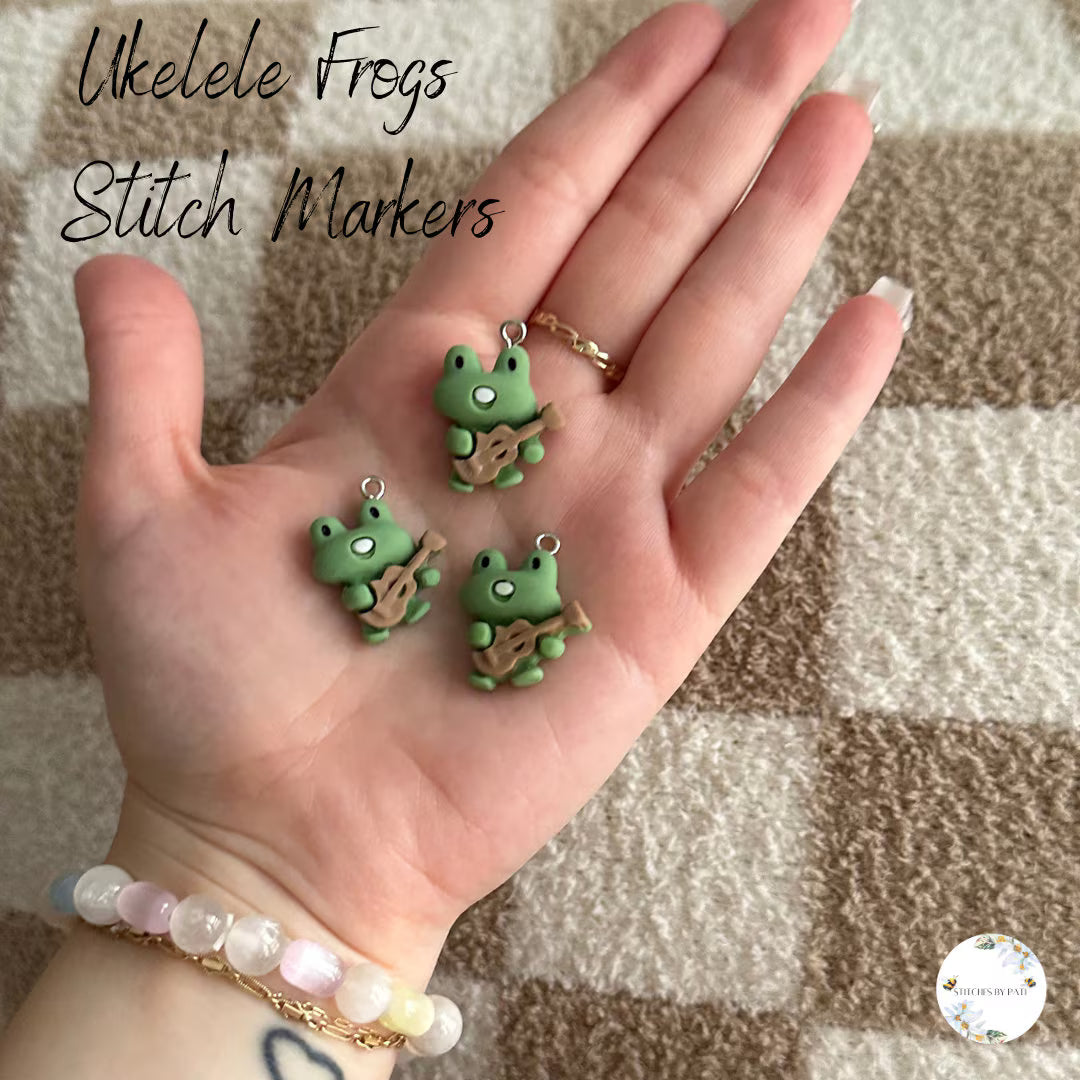 Custom Ukelele Frog Stitch Marker/Zipper Charm - Lobster Clasp - Crochet/Knitting