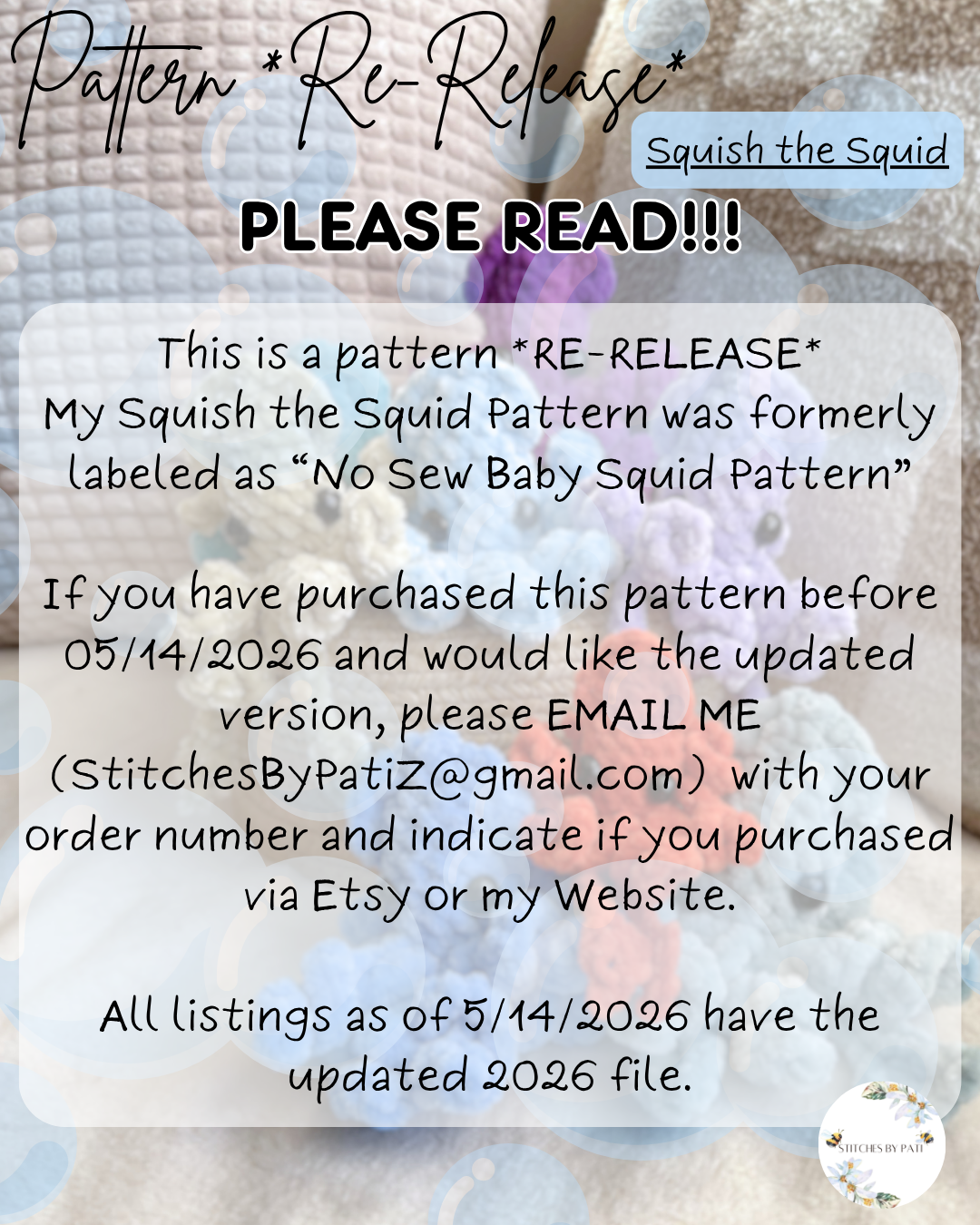 Squish the Baby Squid - NO SEW! Crochet Pattern - with RAINBOW & Appendage Modifications