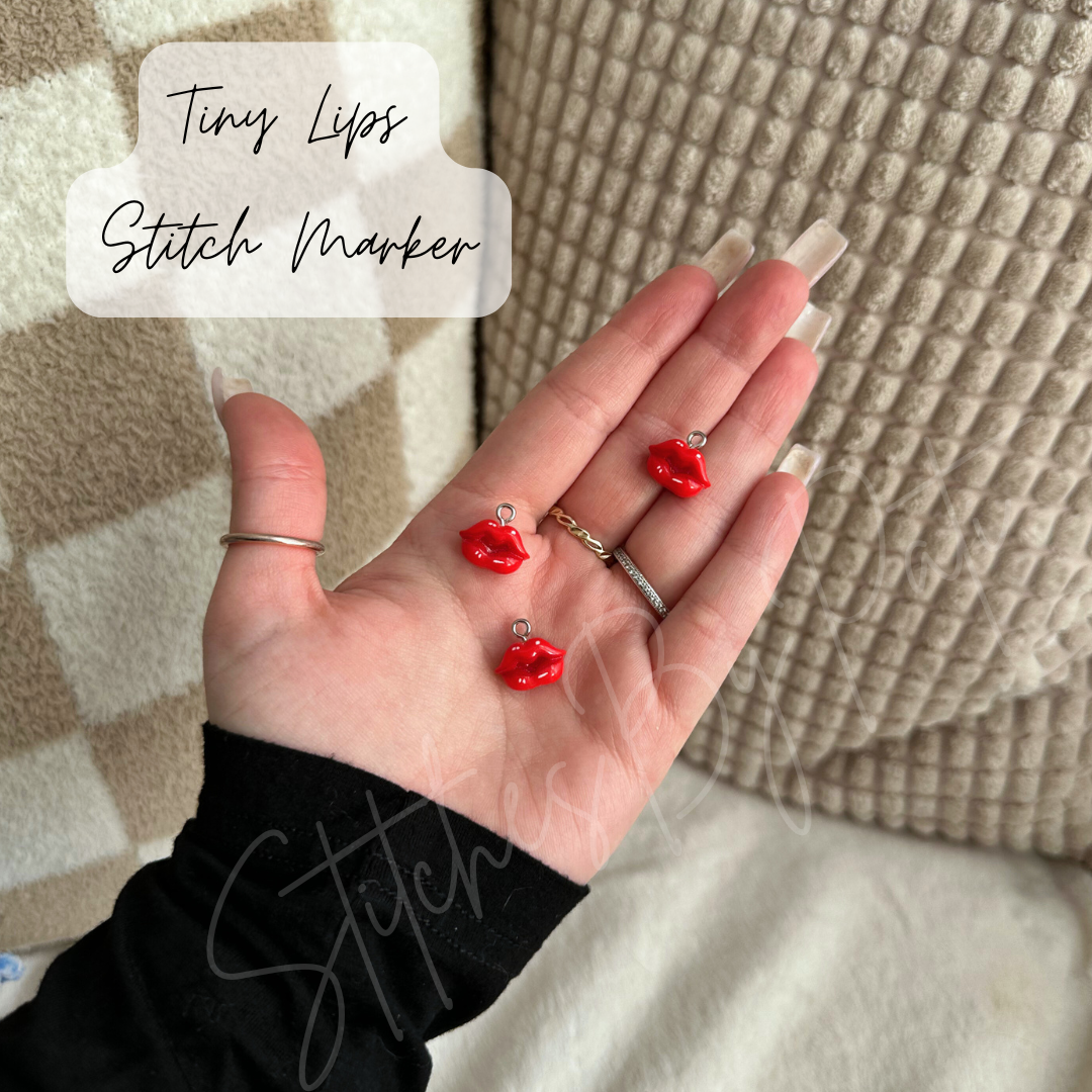 Tiny Red Kissy Lips Stitch Marker/Zipper Charm - Lobster Clasp - Crochet/Knitting