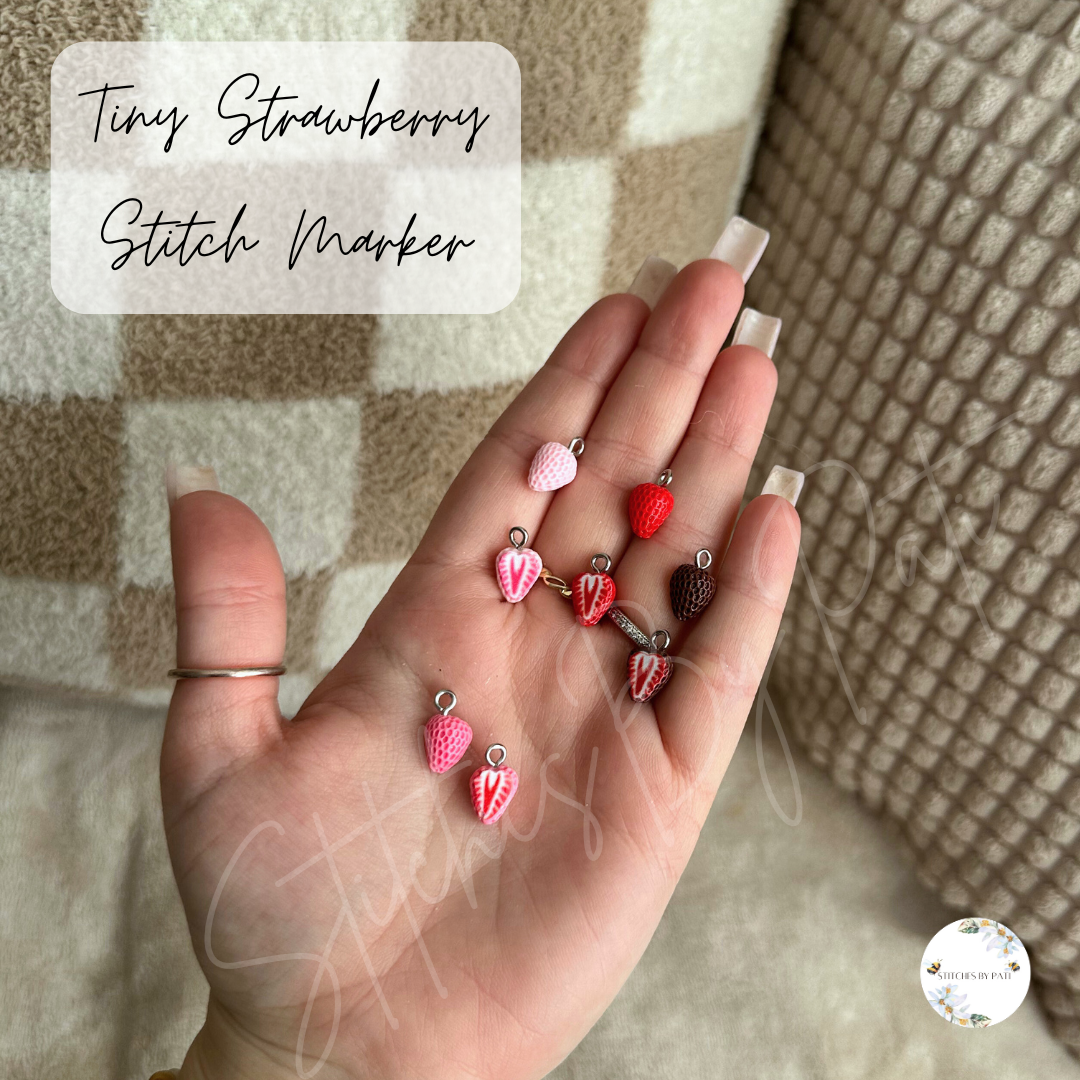 Custom Tiny Stawberry Stitch Marker/Zipper Charm - Lobster Clasp - Crochet/Knitting