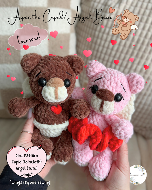 Aspen the Cupid & Angel Bears - Teddy Bear Crochet Pattern - No Sew Crochet Plushie Pattern
